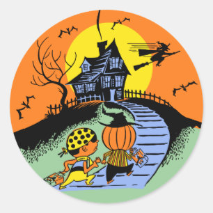 Vintage-Halloween-Süßigkeiten-oder-Saures-Kinder-A Runder Aufkleber