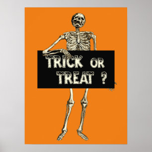 Vintage-Halloween-Süßigkeiten oder Saures-Skelett Poster