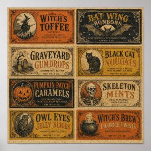 Vintage-Halloween-Süßigkeitenverpackungen Poster