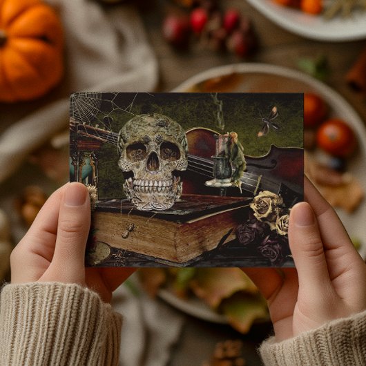 Vintage Halloween-Szene Decoupage Skull Ephemera Postkarte
