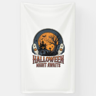 Vintage-Halloween-Szene graviertes Mond-Geist-Shir Banner