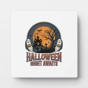 Vintage-Halloween-Szene graviertes Mond-Geist-Shir Fotoplatte