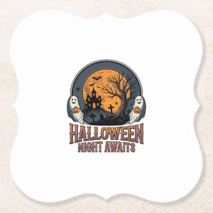 Vintage-Halloween-Szene graviertes Mond-Geist-Shir Untersetzer