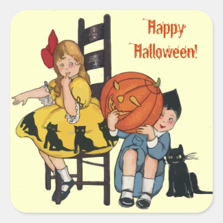 Vintage Halloween-Szene Quadratischer Aufkleber