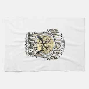 Vintage-Halloween-Tag-Mond-Baum-Ast-Shirt-Design Geschirrtuch