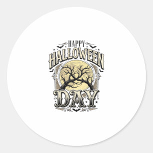 Vintage-Halloween-Tag-Mond-Baum-Ast-Shirt-Design Runder Aufkleber