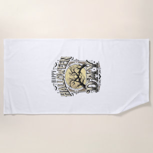 Vintage-Halloween-Tag-Mond-Baum-Ast-Shirt-Design Strandtuch