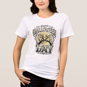 Vintage-Halloween-Tag-Mond-Baum-Ast-Shirt-Design Tri-Blend Shirt