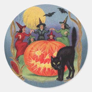 Vintage Halloween-Tanzhexen Runder Aufkleber