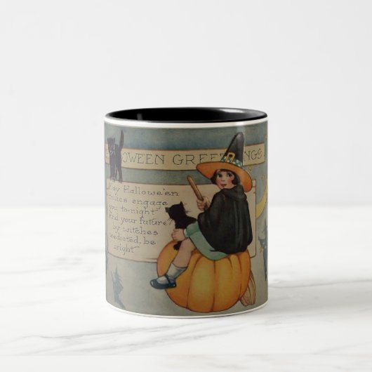 Vintage Halloween-Tasse Zweifarbige Tasse (Mittel)
