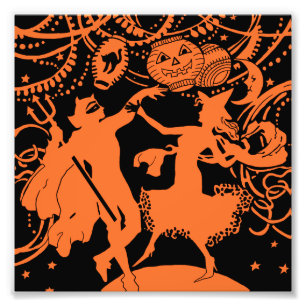 Vintage-Halloween-Teufel-Hexen-Tanz Fotodruck