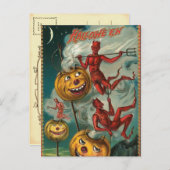 Vintage Halloween-Teufelsausladung Postkarte (Vorne/Hinten)