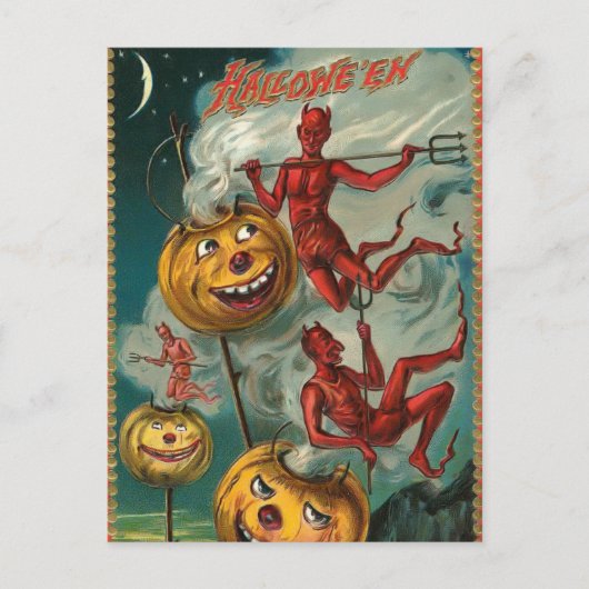 Vintage Halloween-Teufelsausladung Postkarte (Vorderseite)
