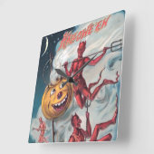 Vintage Halloween-Teufelswand Quadratische Wanduhr (Winkel)