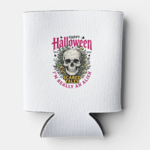 Vintage-Halloween-Totenkopf-Alien-Grafik für weiße Dosenkühler