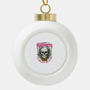 Vintage-Halloween-Totenkopf-Alien-Grafik für weiße Keramik Kugel-Ornament