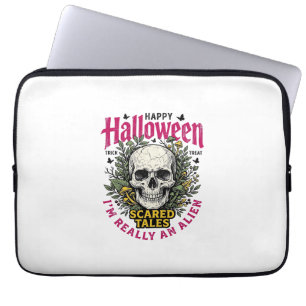 Vintage-Halloween-Totenkopf-Alien-Grafik für weiße Laptopschutzhülle