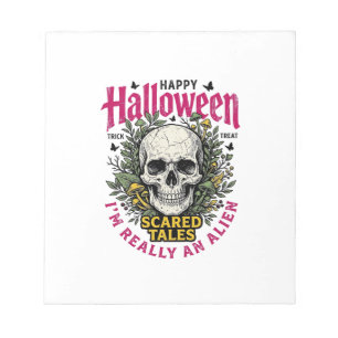 Vintage-Halloween-Totenkopf-Alien-Grafik für weiße Notizblock