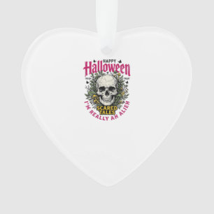 Vintage-Halloween-Totenkopf-Alien-Grafik für weiße Ornament