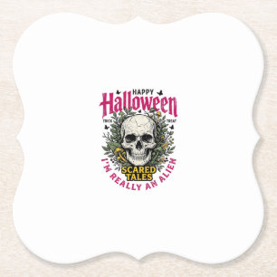 Vintage-Halloween-Totenkopf-Alien-Grafik für weiße Untersetzer