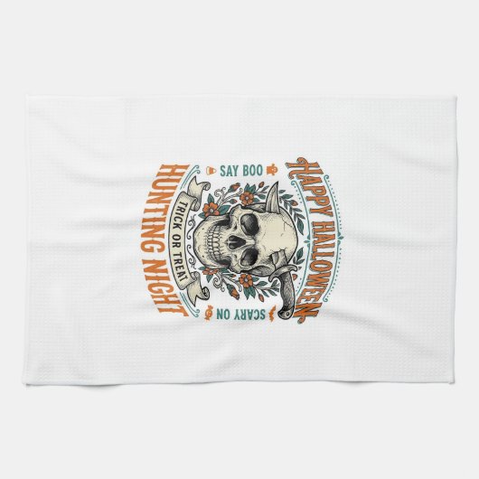 Vintage-Halloween-Totenkopf-Streich-oder-Überrasch Geschirrtuch (Horizontal)