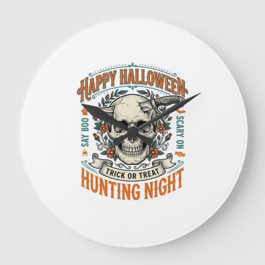 Vintage-Halloween-Totenkopf-Streich-oder-Überrasch Große Wanduhr (Vorderseite)