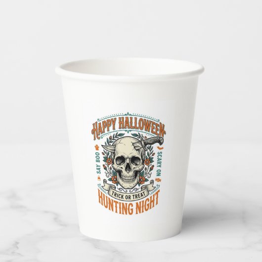 Vintage-Halloween-Totenkopf-Streich-oder-Überrasch Pappbecher (Vorderseite)