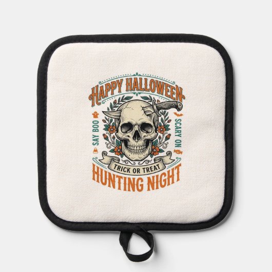 Vintage-Halloween-Totenkopf-Streich-oder-Überrasch Topflappen (Vorderseite)