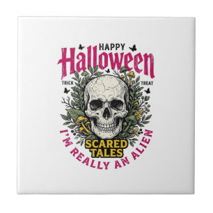 Vintage-Halloween-Totenschädel-Alien-Grafik für we Fliese