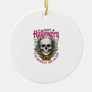 Vintage-Halloween-Totenschädel-Alien-Grafik für we Keramik Ornament