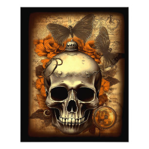 Vintage-Halloween-Totenschädel shabby Spooky Dekup Fotodruck