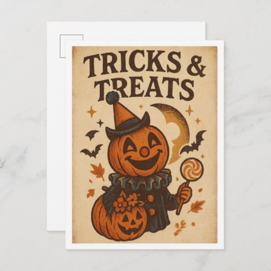 Vintage Halloween Tricks and Treats Postkarte (Vorne/Hinten)