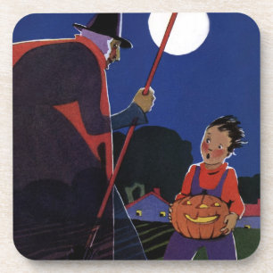 Vintage-Halloween, unheimliche Hexe mit Jungen Untersetzer