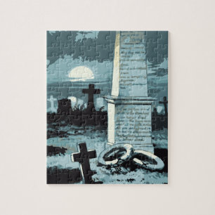 Vintage Halloween, unheimlicher Friedhof mit Gräbe Puzzle