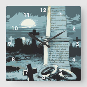 Vintage-Halloween, unheimlicher Friedhof mit Gräbe Quadratische Wanduhr