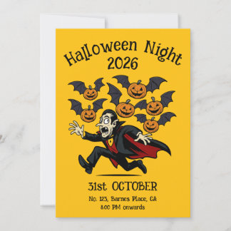 Vintage-Halloween-Vampir und fliegende Kürbis-Fled Einladung