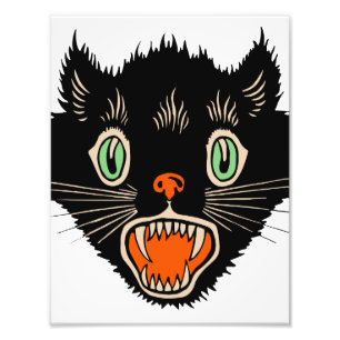 Vintage Halloween verängstigter schwarzer Kater Fotodruck