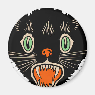 Vintage Halloween verängstigter schwarzer Kater Magnet