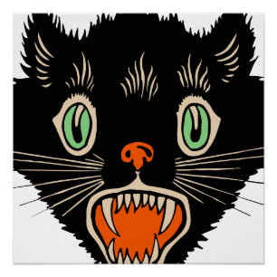 Vintage Halloween verängstigter schwarzer Kater Poster