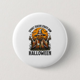 Vintage-Halloween-Vogelscheuche-Kürbis-Hexe-Shirt_ Button
