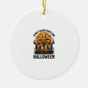 Vintage-Halloween-Vogelscheuche-Kürbis-Hexe-Shirt_ Keramik Ornament