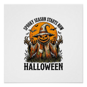 Vintage-Halloween-Vogelscheuche-Kürbis-Hexe-Shirt_ Poster