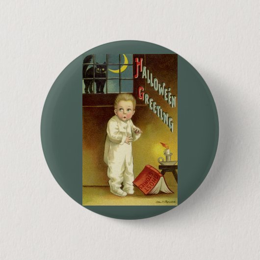 Vintage-Halloween von Ellen Clapsaddle, Geisterges Button (Vorderseite)