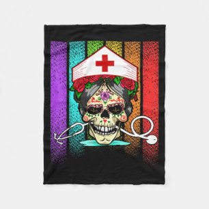 Vintage Halloween Weiße Zucker-Schädel-Krankenschw Fleecedecke