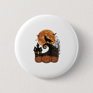 Vintage-Halloween-Wolf-Mond-Kürbis-Shirt-Design_1 Button
