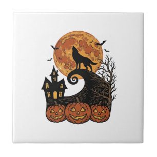 Vintage-Halloween-Wolf-Mond-Kürbis-Shirt-Design_1 Fliese