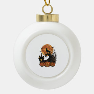 Vintage-Halloween-Wolf-Mond-Kürbis-Shirt-Design_1 Keramik Kugel-Ornament
