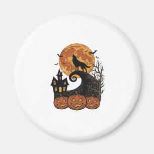 Vintage-Halloween-Wolf-Mond-Kürbis-Shirt-Design_1 Magnet
