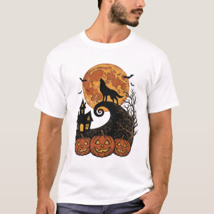 Vintage-Halloween-Wolf-Mond-Kürbis-Shirt-Design_1 T-Shirt