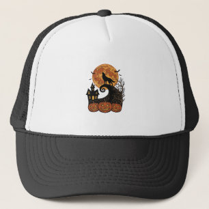 Vintage-Halloween-Wolf-Mond-Kürbis-Shirt-Design_1 Truckerkappe
